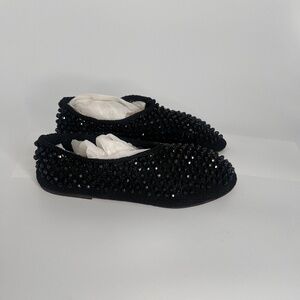 1950's black beaded & crochet evening slippers, size 9/Euro 39 1/2